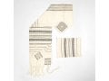 Gabrieli Handwoven Hagar Off White Wool Tallit Set Black and Gold Stripes
