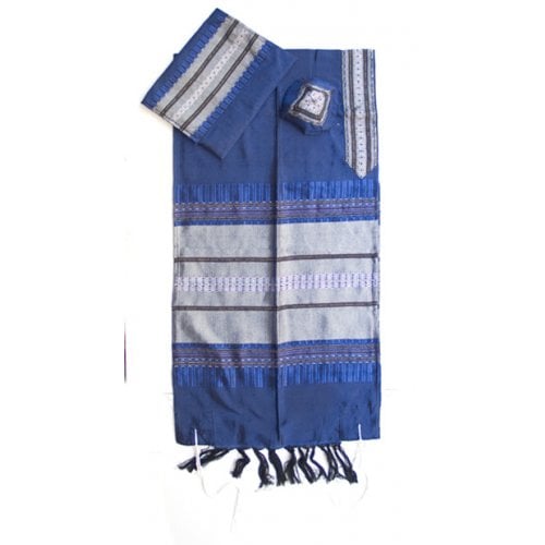 Gabrieli Handwoven Royal Blue Silk Tallit Set - Silver Stripes