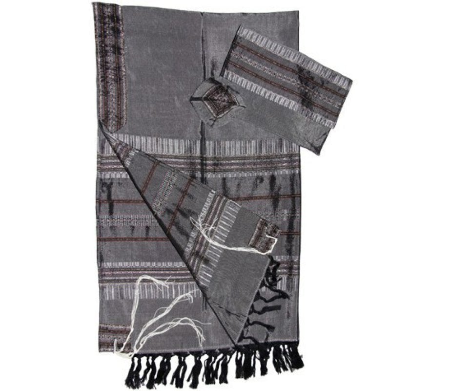 Gabrieli Handwoven Silk Gray Tallit Set - Silver Stripes