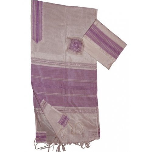 Gabrieli Handwoven White Silk Tallit Set - Fuchsia Design