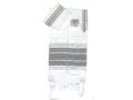 Gabrieli Handwoven White Silk Tallit Set - Black and Silver Stripes
