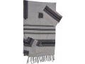 Gabrieli Handwoven White Silk Tallit Set - Blue and Gold Stripes