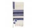 Gabrieli Handwoven White Wool Tallit Set - Blue and Silver Stripes