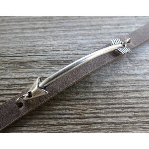 Gal Cohen Leather Mens Bracelet with Silver Plate Arrow