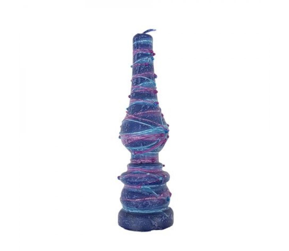 Galilee Style Handmade Lamp Havdalah Candle with Wax Threads - Blue and Purple