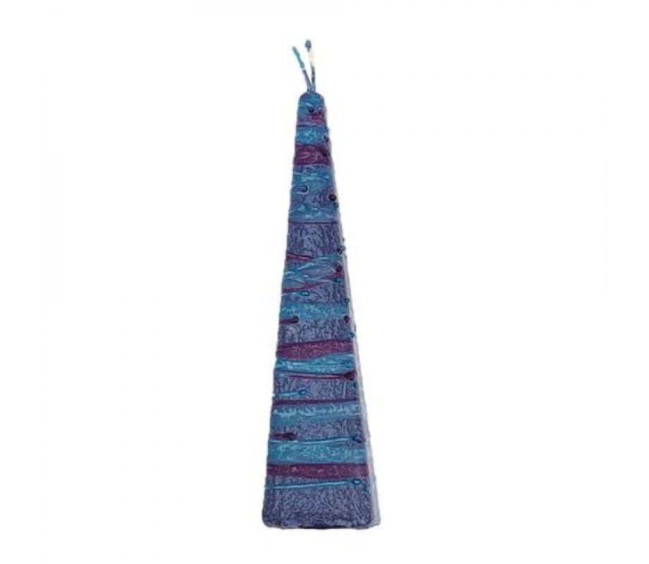 Galilee Style Handmade Pyramid Havdalah Candle - Blue and Purple Bands