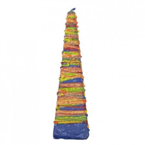 Galilee Style Handmade Pyramid Havdalah Candle – Blue with Colorful Wax Threads