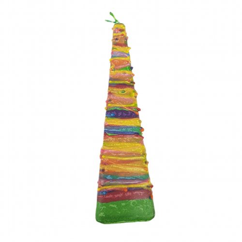 Galilee Style Handmade Pyramid Havdalah Candle - Green with Colorful Wax Threads