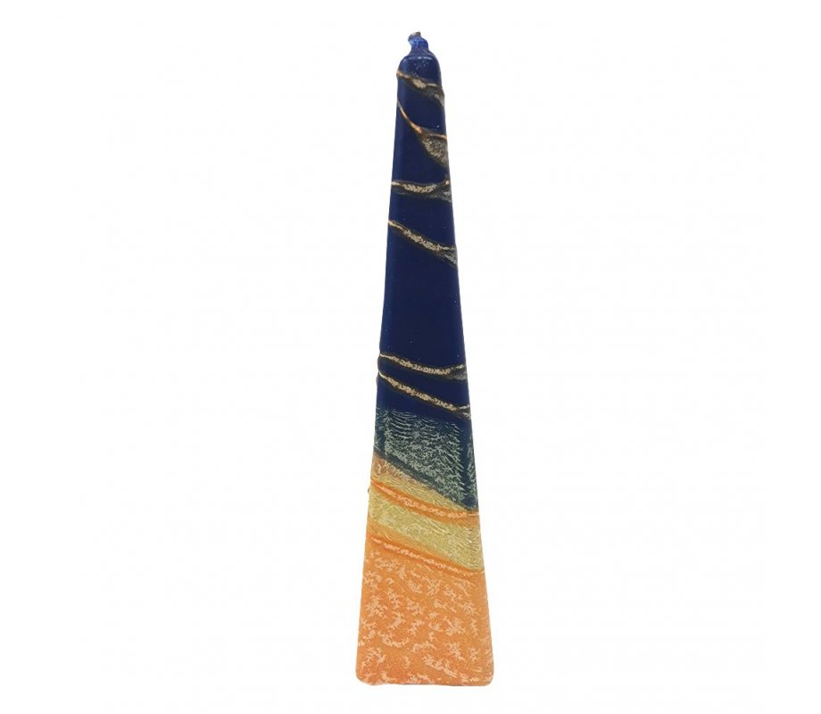 Galilee Style Handmade Pyramid Havdalah Candle - Orange, Yellow, and Blue