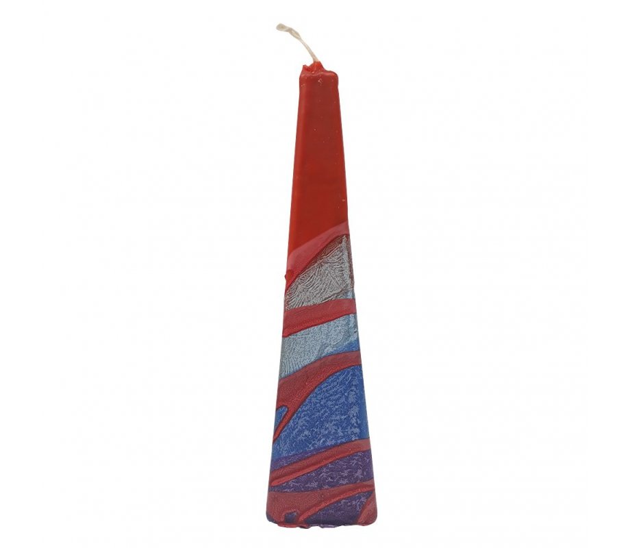 Galilee Style Handmade Pyramid Havdalah Candle - Red, white blue and purple