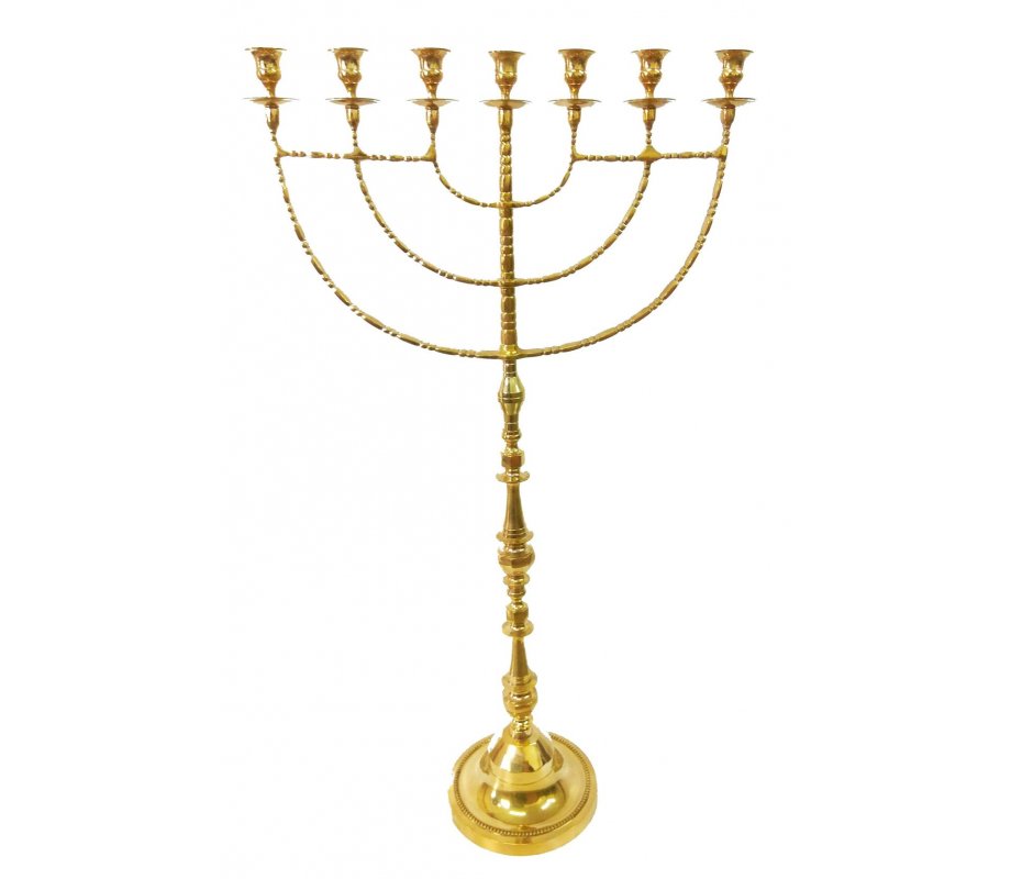 Giant Sized 7-Branch Menorah, Gold Colored Brass with Decorative Spheres - 39