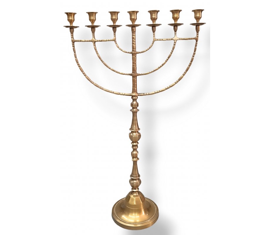 Giant Sized Seven Branch Gold Menorah with Antique Finish - 35 Inches Height