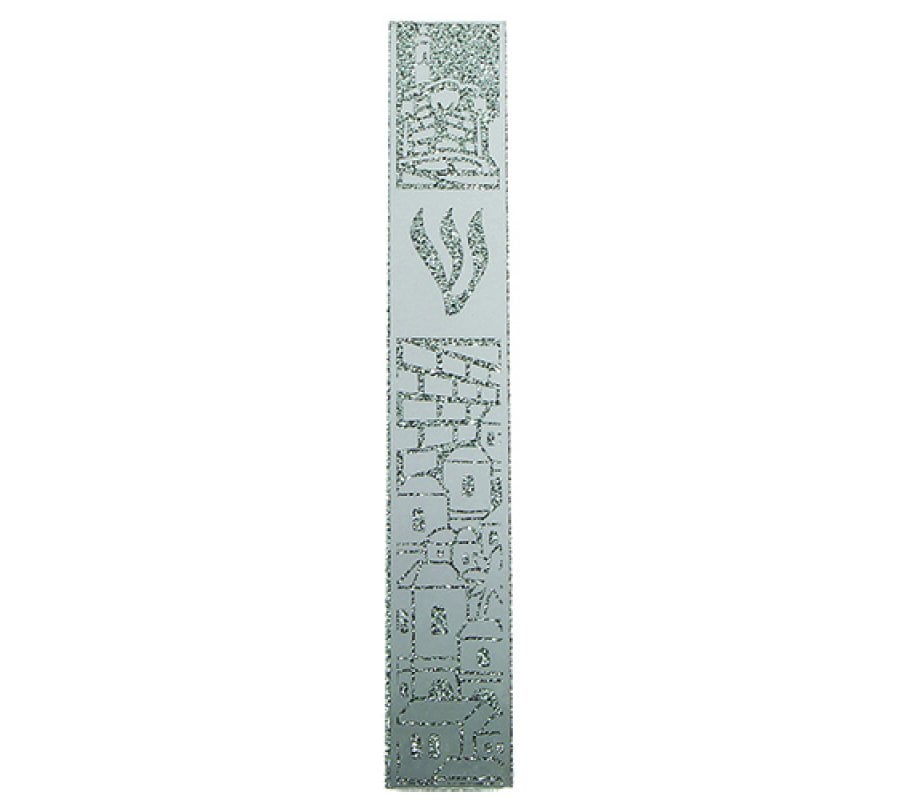 Art Judaica Green Glass Mezuzah Case with Silver Letter Shin 12 cm