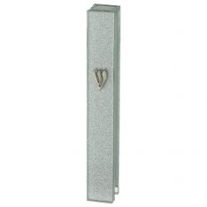 Glass Mezuzah Case with Glittering Silver Front - Silicon Cork