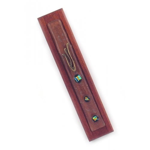 Glass decorated Wood Mezuzah