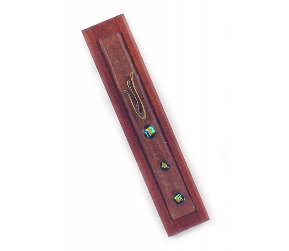 Glass decorated Wood Mezuzah