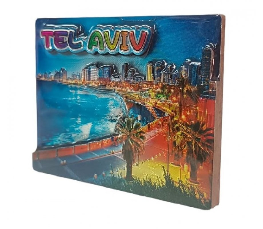 Gleaming Colorful 3-D Magnet, Wood and Epoxy - Tel Aviv