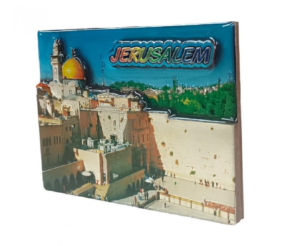 Gleaming Colorful 3D Magnet, Wood and Epoxy - Western Wall, Dome and Citadel