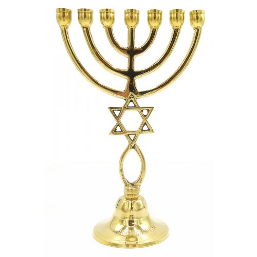 Gleaming Gold Brass 7 Branch Menorah with Grafted In Symbol - 9