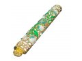 Gleaming Gold Enamel Mezuzah Case - Pomegranate and Leaf Design, Choice of Colors