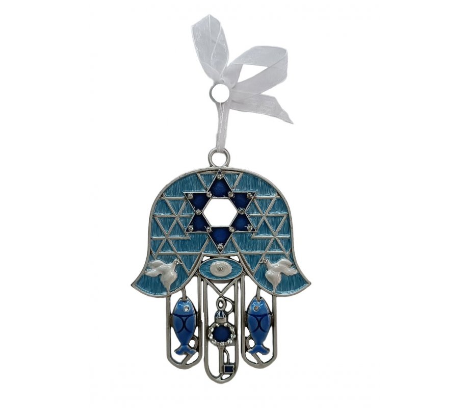 Gleaming Hamsa Wall Hanging, Fish & Key Dove & Star of David – Choice of Colors