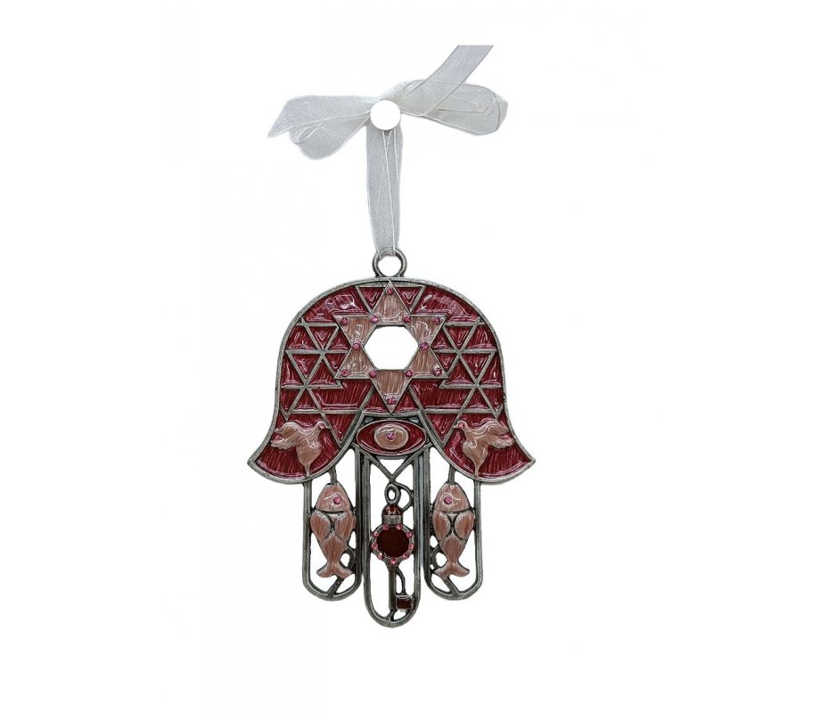 Gleaming Hamsa Wall Hanging, Fish & Key Dove & Star of David – Choice of Colors