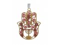 Gleaming Hamsa Wall Hanging, Menorah Star of David and Leaves  Choice of Colors