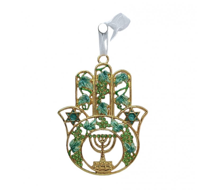 Gleaming Hamsa Wall Hanging, Menorah Star of David and Leaves – Choice of Colors