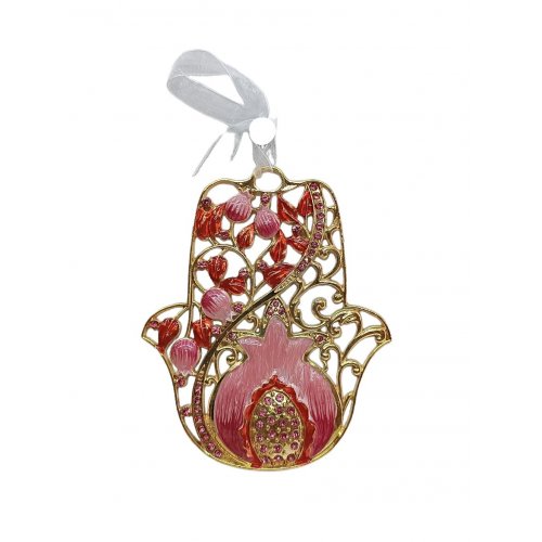 Gleaming Hamsa Wall Hanging, Pomegranates and Leaves  Choice of Colors