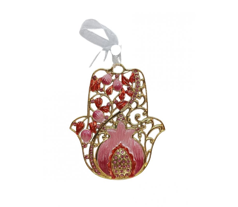 Gleaming Hamsa Wall Hanging, Pomegranates and Leaves – Choice of Colors