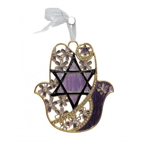 Gleaming Hamsa Wall Hanging, Star of David and Flowers - Choice of Colors