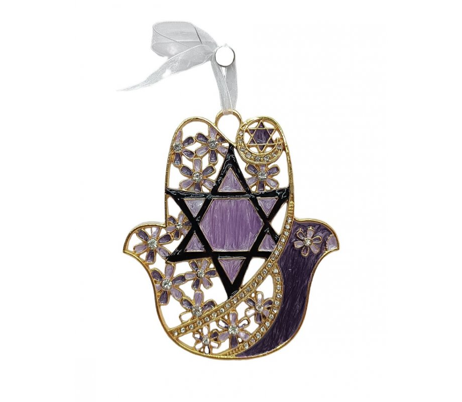 Gleaming Hamsa Wall Hanging, Star of David and Flowers - Choice of Colors
