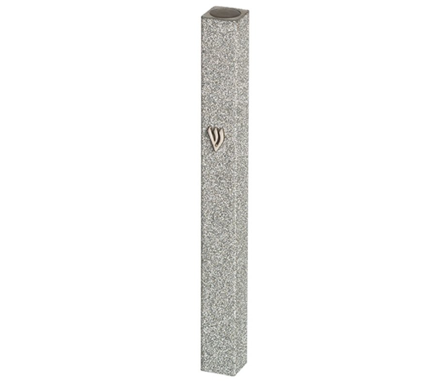 Glittering Silver Aluminum Mezuzah Case with Silver Shin - Choice of Lengths