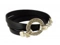 Golan Leather Triple-Wrap Men Bracelet Silver Hamsa & Hebrew Aaron Blessing