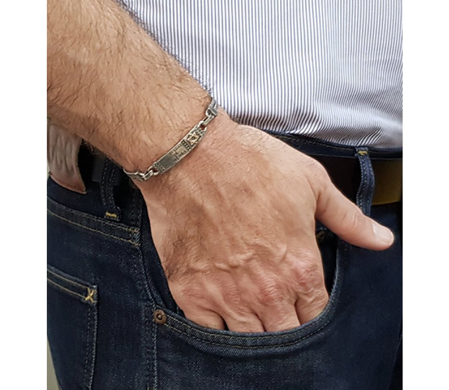 Golan Travelers Prayer Sterling Silver Men Bracelet with Gold Star of David