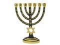 Gold 7-Branch Menorah, Green Enamel with Star of David & Judaic Symbols – 9.5”