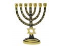 Gold 7-Branch Menorah, Green Enamel with Star of David & Judaic Symbols  9.5