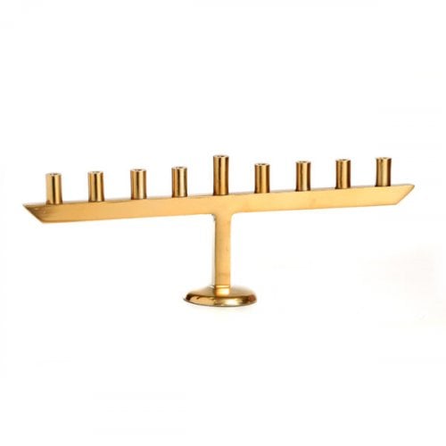 Gold Aluminum Chanukah Menorah - Candle Holders in a Row - 7.6