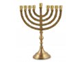 Gold Chanukah Menorah with Engraved Branches, for Candles - 10 Inches