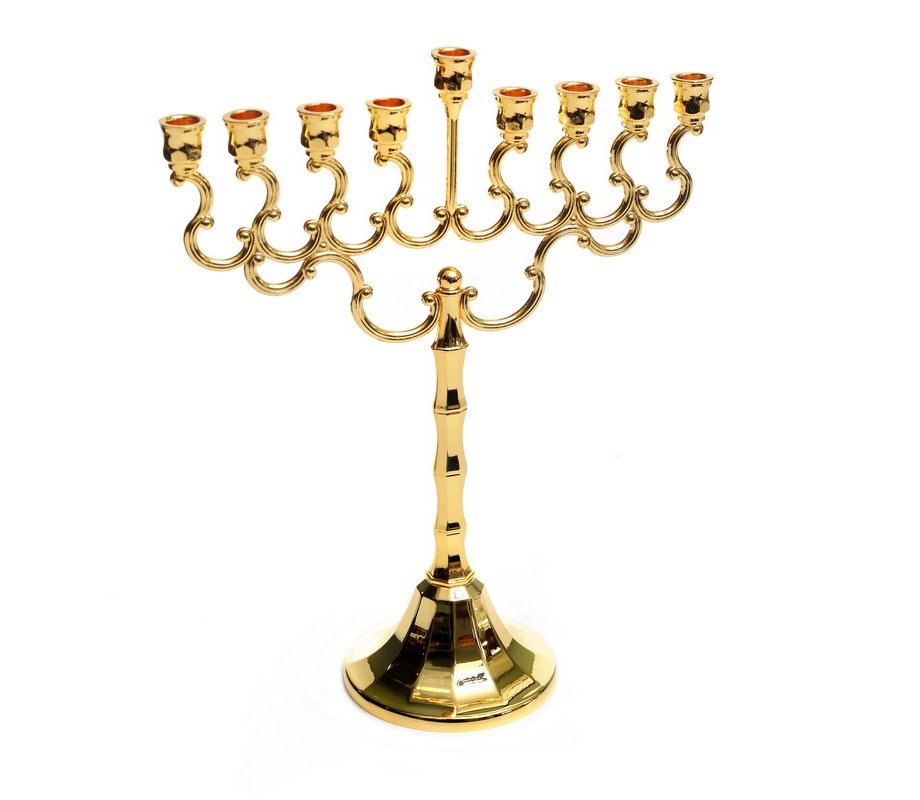 Gold Color Chanukah Menorah, Swirls and Bell Shaped Base - 8