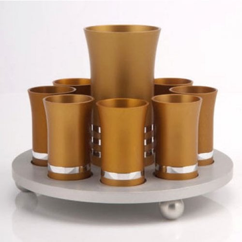 Gold Color Kiddush Cup Set with 8 Small Cups - Agayof