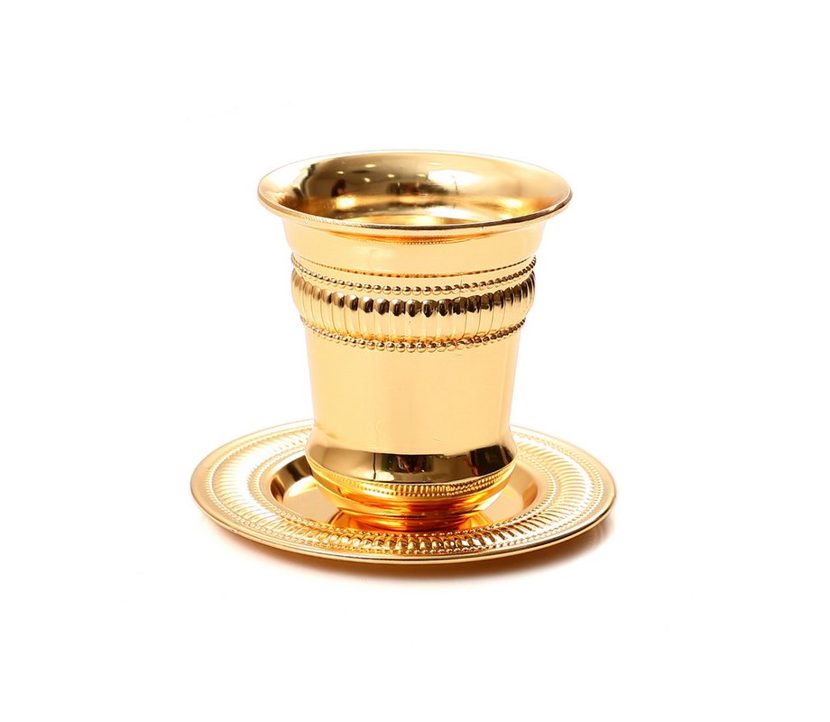 gold color kiddush cup and plate ajudaica com