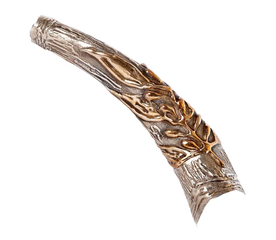 Gold Color Menorah on Sterling Silver Yemenite Shofar