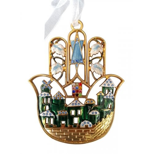 Gold Color Old City Jerusalem Enamel Judaica Hamsa