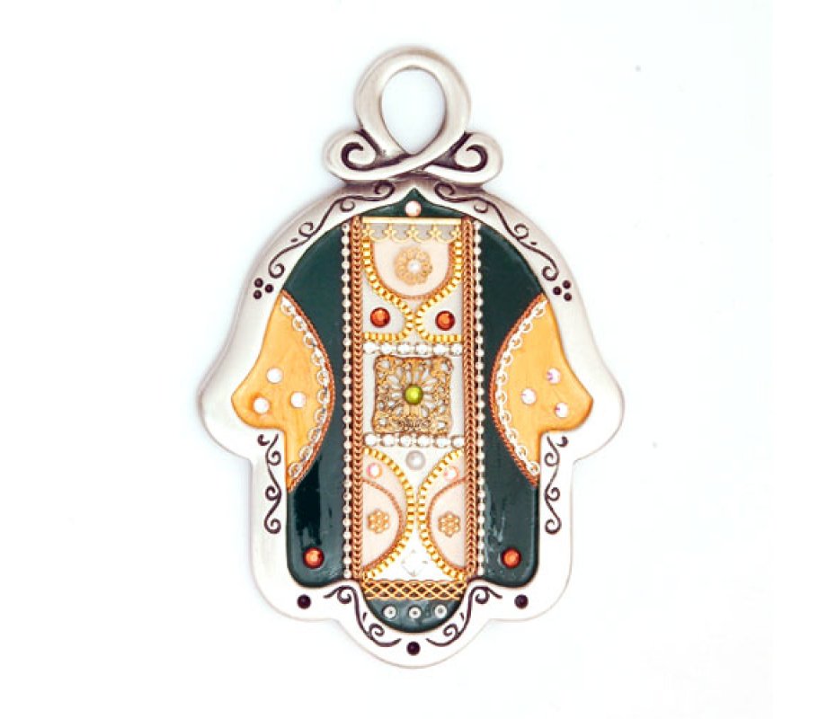 Gold Color and Green Wall Hamsa by Ester Shahaf