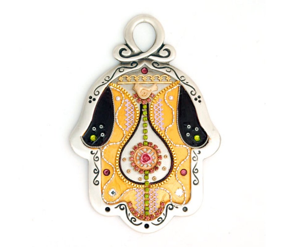 Gold Color and Green Wall Hamsa by Ester Shahaf