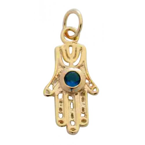 Gold Filled Blue stone Hamsa Pendant