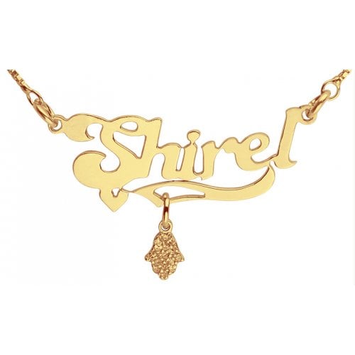 Gold Filled English Name Necklace with Hamsa pendant