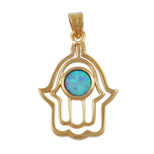 Gold Filled Opal Hamsa Pendant