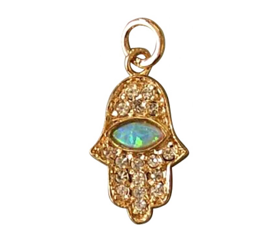 Gold Filled Opal Zirconium Hamsa Pendant